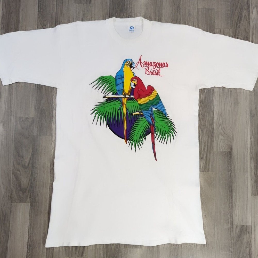 Vintage Amazonas Brazil Parrot Graphic T-shirt Amazon Single Stitch Size XXL